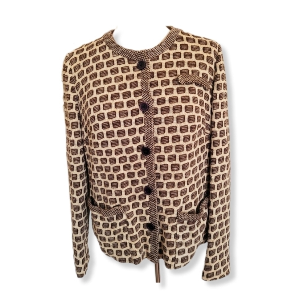 Vintage Knit Brown Cream Button Down Sweater Cardigan Medium